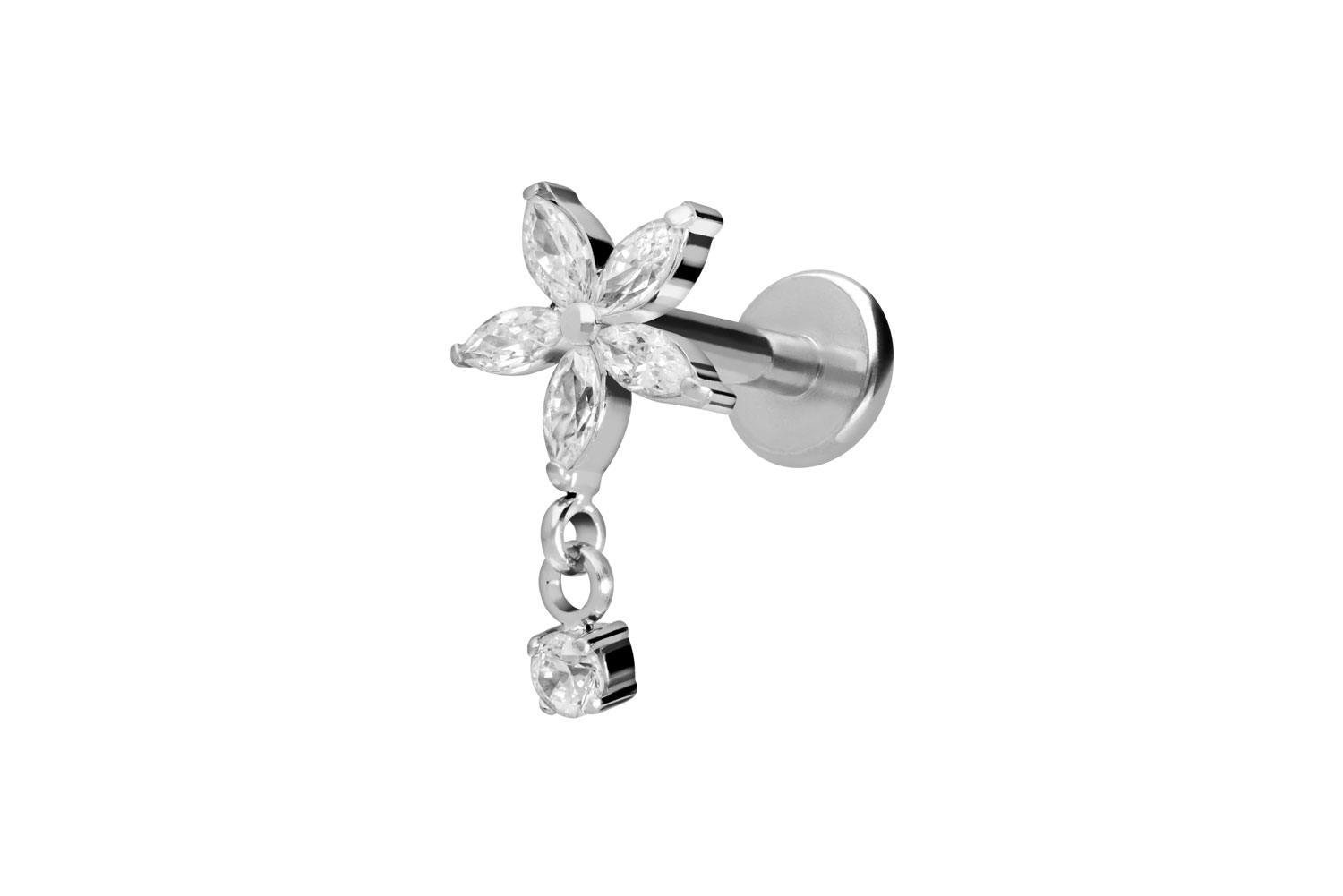 Titan Labret Piercing mit Innengewinde KRISTALLBLUME + KRISTALL